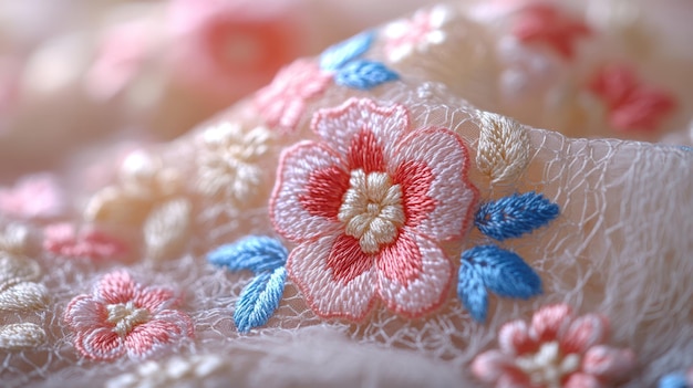 haftowany detal na tkaninie